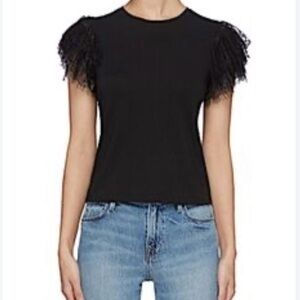 Alice + Olivia Darcelle Lace Sleeve‎ Crop T-Shirt Black